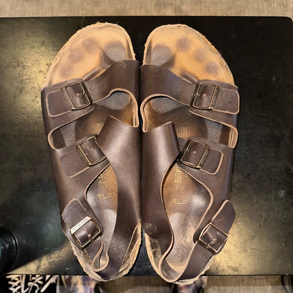 BIRKENSTOCK Milano Oiled Leather Habana 16-16.5 Regular EU 49 Worn Used Clean - Picture 7 of 9